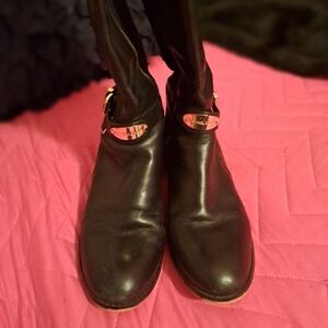 Michael Kors Black Leather Ankle Boots with Gold Plate